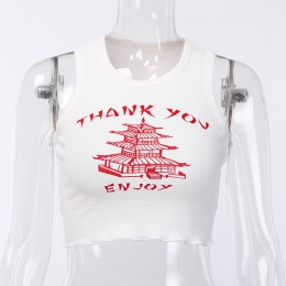 LVINMW dziania druku O Neck tank Top z odkrytymi ramionami 2019 lato kobiet dorywczo szczupły streetwear krótki Top kobieta waka