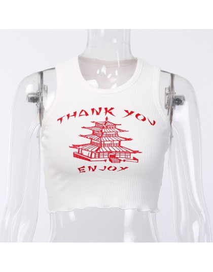 LVINMW dziania druku O Neck tank Top z odkrytymi ramionami 2019 lato kobiet dorywczo szczupły streetwear krótki Top kobieta waka