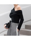 TWOTWINSTYLE Sexy Off Shoulder asymetryczne damskie t-shirty topy kobieta Slim z długim rękawem moda czarna koszulka jesień 2019