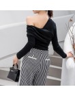 TWOTWINSTYLE Sexy Off Shoulder asymetryczne damskie t-shirty topy kobieta Slim z długim rękawem moda czarna koszulka jesień 2019