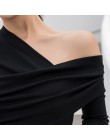 TWOTWINSTYLE Sexy Off Shoulder asymetryczne damskie t-shirty topy kobieta Slim z długim rękawem moda czarna koszulka jesień 2019