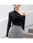 TWOTWINSTYLE Sexy Off Shoulder asymetryczne damskie t-shirty topy kobieta Slim z długim rękawem moda czarna koszulka jesień 2019