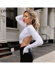 LVINMW solidna z koronkowym dekoltem Hollow Out O Neck koszulka z długim rękawem 2019 jesień kobiety Backless elastyczna smukły 