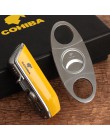 COHIBA ostry cygaro ze stali nierdzewnej Metal wiatroodporny 3 płomień odrzutowca zapalniczka cygarowa W/dziurkacz akcesoria cyg
