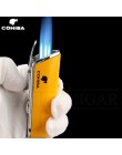 COHIBA ostry cygaro ze stali nierdzewnej Metal wiatroodporny 3 płomień odrzutowca zapalniczka cygarowa W/dziurkacz akcesoria cyg