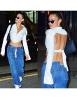 Nibber Women sexy V neck top bez pleców dzikie z długim rękawem eleganckie krótkie bluzki gorąca sprzedaż biała koszulka wypoczy