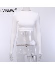LVINMW solidna z koronkowym dekoltem Hollow Out O Neck koszulka z długim rękawem 2019 jesień kobiety Backless elastyczna smukły 