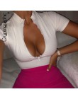 Kryptograficzna koszulka damska moda stojący kołnierz Zipper krótki, w paski topy Slim jednolita seksowna bluzka z krótkim rękaw