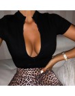 Kryptograficzna koszulka damska moda stojący kołnierz Zipper krótki, w paski topy Slim jednolita seksowna bluzka z krótkim rękaw