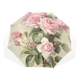 Vintage Shabby Floral kobiety parasol przeciwdeszczowy Chic Pink Rose potrójne dziewczyny trwałe przenośne parasole automatyczny