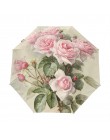 Vintage Shabby Floral kobiety parasol przeciwdeszczowy Chic Pink Rose potrójne dziewczyny trwałe przenośne parasole automatyczny