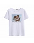 Zadzwoń do mojego anioła letnie damskie z krótkim rękawem Vintage rysunki anioła drukuj duże rozmiary luźne Casual topy O-Neck T