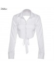 Nibber Women sexy V neck top bez pleców dzikie z długim rękawem eleganckie krótkie bluzki gorąca sprzedaż biała koszulka wypoczy