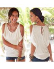 Kobiety letnie koszulki 2020 luźna koszulka Sexy Off Shoulder topy Batwing z krótkim rękawem zasznurować stałe O-neck Lady luźne