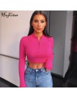 Hugcitar 2019 z długim rękawem zipper patchwork sexy krótkie bluzki jesień zima kobiety neon bodycon t-shirty streetwear klub st