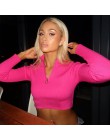Hugcitar 2019 z długim rękawem zipper patchwork sexy krótkie bluzki jesień zima kobiety neon bodycon t-shirty streetwear klub st