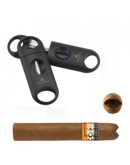 COHIBA Cigar Cutter Sharp gilotyna ze stali nierdzewnej z czarnymi kieszeniami v-cut akcesoria cygarowe nożyczki