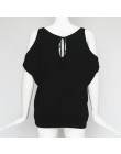 Kobiety letnie koszulki 2020 luźna koszulka Sexy Off Shoulder topy Batwing z krótkim rękawem zasznurować stałe O-neck Lady luźne