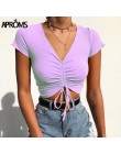 Aproms Sexy V z wycięciem pod szyją podkoszulki damskie sznurkiem związywane z przodu Camis cukierkowe kolory Streetwear Slim Fi