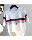 Shintimes Plaid T koszula damska koszulka w paski dzianina bawełniana 2020 koreański t-shirt odzież damska koszulka Femme Camise