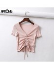 Aproms Sexy V z wycięciem pod szyją podkoszulki damskie sznurkiem związywane z przodu Camis cukierkowe kolory Streetwear Slim Fi