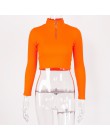Hugcitar 2019 z długim rękawem zipper patchwork sexy krótkie bluzki jesień zima kobiety neon bodycon t-shirty streetwear klub st