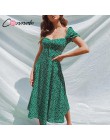 Conmoto letnia sukienka w stylu Vintage kwadratowy kołnierzyk wzburzyc elegancka seksowna sukienka plażowa kobieta zielona w kwi