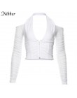 NIBBER fashion sexy V-neck mesh patchworkowy t-shirt kobiety bez ramiączek z długim rękawem krótki top 2019 klub nocna impreza k