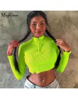 Hugcitar 2019 z długim rękawem zipper patchwork sexy krótkie bluzki jesień zima kobiety neon bodycon t-shirty streetwear klub st