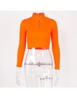 Hugcitar 2019 z długim rękawem zipper patchwork sexy krótkie bluzki jesień zima kobiety neon bodycon t-shirty streetwear klub st