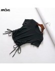 Aproms Sexy V z wycięciem pod szyją podkoszulki damskie sznurkiem związywane z przodu Camis cukierkowe kolory Streetwear Slim Fi