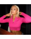 Hugcitar 2019 z długim rękawem zipper patchwork sexy krótkie bluzki jesień zima kobiety neon bodycon t-shirty streetwear klub st