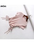 Aproms Sexy V z wycięciem pod szyją podkoszulki damskie sznurkiem związywane z przodu Camis cukierkowe kolory Streetwear Slim Fi