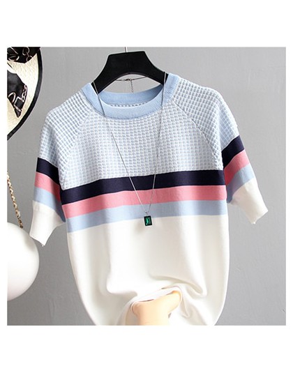 Shintimes Plaid T koszula damska koszulka w paski dzianina bawełniana 2020 koreański t-shirt odzież damska koszulka Femme Camise