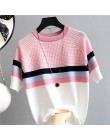 Shintimes Plaid T koszula damska koszulka w paski dzianina bawełniana 2020 koreański t-shirt odzież damska koszulka Femme Camise
