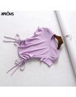 Aproms Sexy V z wycięciem pod szyją podkoszulki damskie sznurkiem związywane z przodu Camis cukierkowe kolory Streetwear Slim Fi