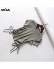 Aproms Sexy V z wycięciem pod szyją podkoszulki damskie sznurkiem związywane z przodu Camis cukierkowe kolory Streetwear Slim Fi