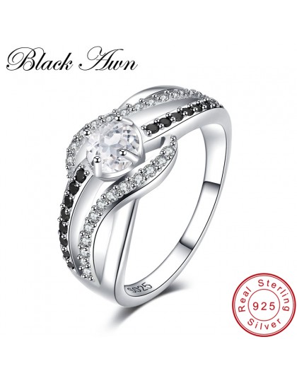 [Czarny AWN] grzywny 3.5G oryginalna 925 Sterling Silver biżuteria Trendy obrączki dla kobiet Wedding Ring C047