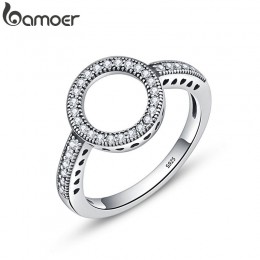 BAMOER 100% oryginalna 925 Sterling Silver Forever wyraźna czerń CZ koło okrągłe pierścienie dla kobiet biżuteria Christmas Gift