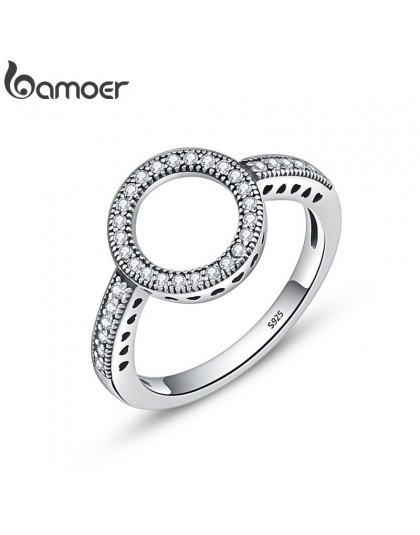 BAMOER 100% oryginalna 925 Sterling Silver Forever wyraźna czerń CZ koło okrągłe pierścienie dla kobiet biżuteria Christmas Gift