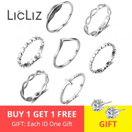 LicLiz 2020 proste 925 srebro V kształt pierścienie dla kobiet serce gwiazda liść pleciona bransoletka biżuteria srebrna Joyas d