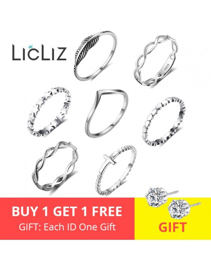 LicLiz 2020 proste 925 srebro V kształt pierścienie dla kobiet serce gwiazda liść pleciona bransoletka biżuteria srebrna Joyas d