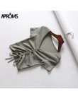 Aproms Sexy V z wycięciem pod szyją podkoszulki damskie sznurkiem związywane z przodu Camis cukierkowe kolory Streetwear Slim Fi