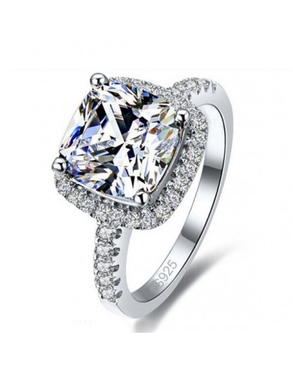 Proste kobiety kryształ 925 srebro pierścionki na ślub biżuteria zaręczynowa akcesoria grzywny Rhinestone Anillos prezent