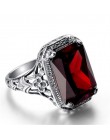 Bague Ringen prostokąt Vintage ciemnoczerwony pierścionki dla kobiet nowy kamień szlachetny srebrny 925 Jewlery pierścień hurtow