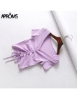 Aproms Sexy V z wycięciem pod szyją podkoszulki damskie sznurkiem związywane z przodu Camis cukierkowe kolory Streetwear Slim Fi
