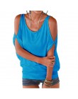 Kobiety letnie koszulki 2020 luźna koszulka Sexy Off Shoulder topy Batwing z krótkim rękawem zasznurować stałe O-neck Lady luźne