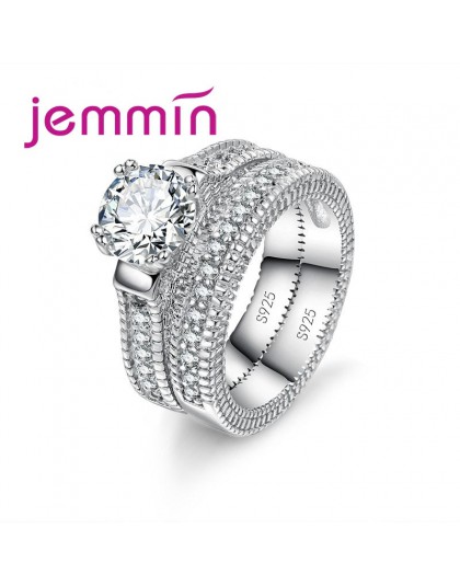Luksusowy biały ślubny zestaw pierścieni ślubnych biżuteria obietnica CZ kamień obrączki dla kobiet oryginalna biżuteria srebrna