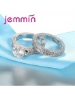 Luksusowy biały ślubny zestaw pierścieni ślubnych biżuteria obietnica CZ kamień obrączki dla kobiet oryginalna biżuteria srebrna