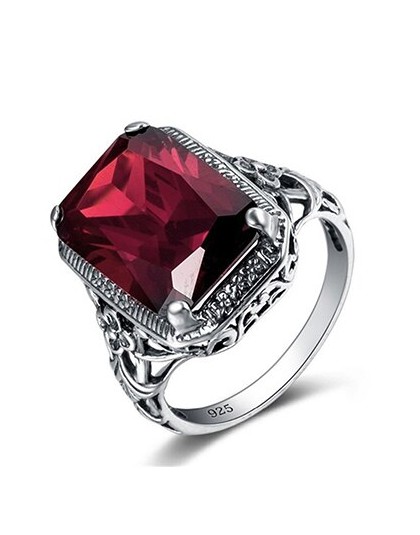 Bague Ringen prostokąt Vintage ciemnoczerwony pierścionki dla kobiet nowy kamień szlachetny srebrny 925 Jewlery pierścień hurtow